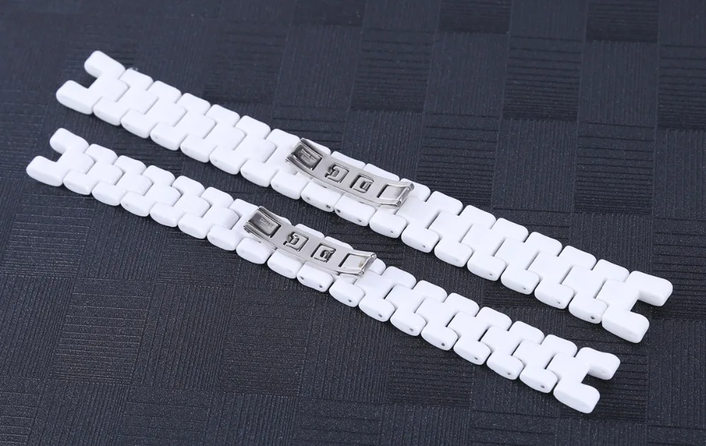 16cmx16.2mm 19cmx18.6mm White Ceramic Watch Band Universal Men Women Ceramic Watch Strap Notched White Bracelet (10)