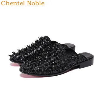 

Chentel Noble Footwear Men Vulcanized Shoes Men Casual Shoes 2020 Spikes Flat Slip-On Ankle Fashion Show Male Shoes Black