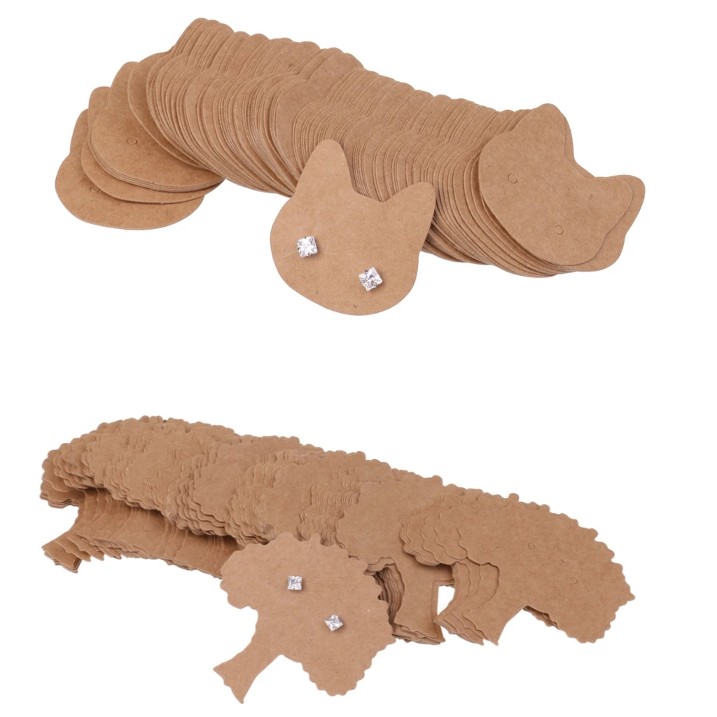

Pieces of 200 Kraft Paper Brown Recycled Earrings Display Cards Tags - Cat/Tree