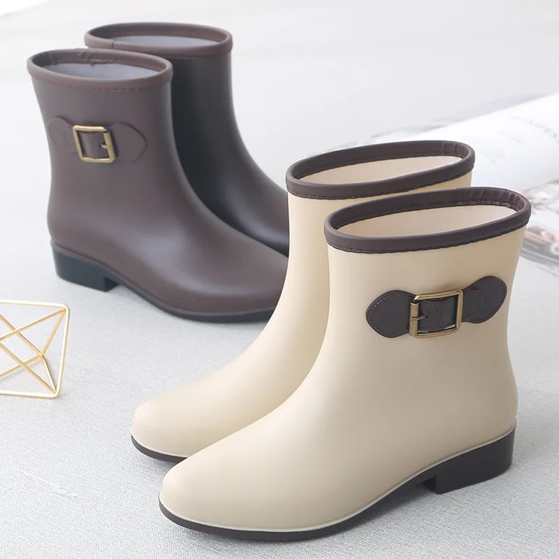 Ankel botas de goma antideslizantes para mujer, zapatos de agua cálidos con  lazo de bloqueo de Color, novedad, otoño e invierno, 2021| | - AliExpress