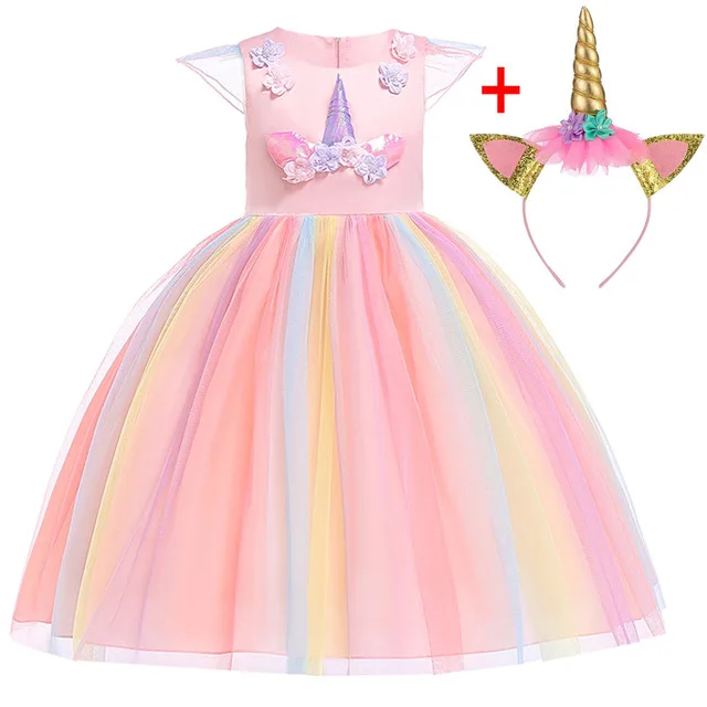 Платье с единорогом Детские платья для девочек, Костюм Золушки платье принцессы для девочек детское праздничное платье Эльзы vestidos, на возраст 2, 3, 6, 8, 10 лет - Цвет: Pink
