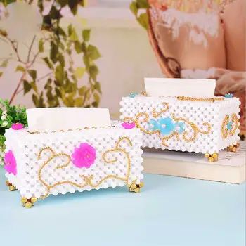 

Handmade DIY Tissue Box Holder Beads Woven Rectangular Room Office Car Tissue Box Cover HKS99