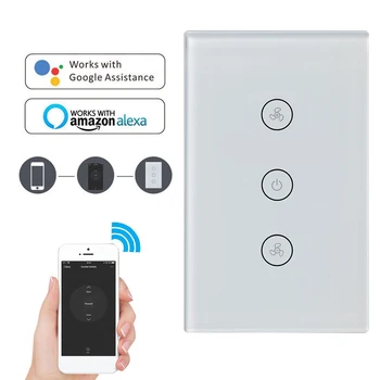 

EU/US Tuya Smart Life WiFi Smart Ceiling Fan Switch APP Remote Timer and Speed Control Compatible with Alexa and Google Home