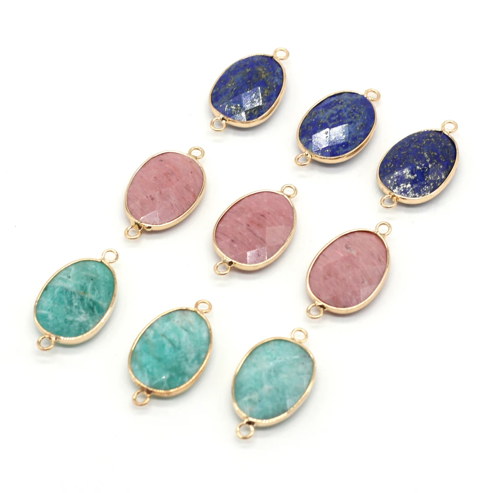 5PCS Wholesale Natural Stone Lapis lazuli Amazonite Egg Shape Connector Pendant For Women Jewelry Making DIY Necklaces Accessori