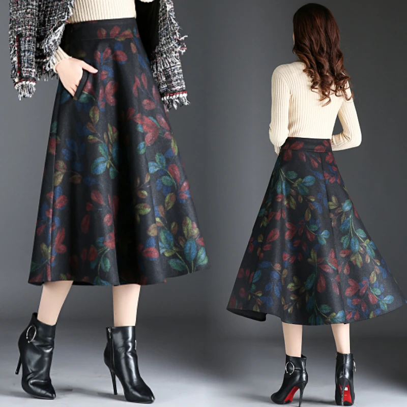 HAYBLST Брендовая женская юбка осень зима размера плюс 3XL Черная элегантная одежда корейский стиль модный принт высокая талия юбки