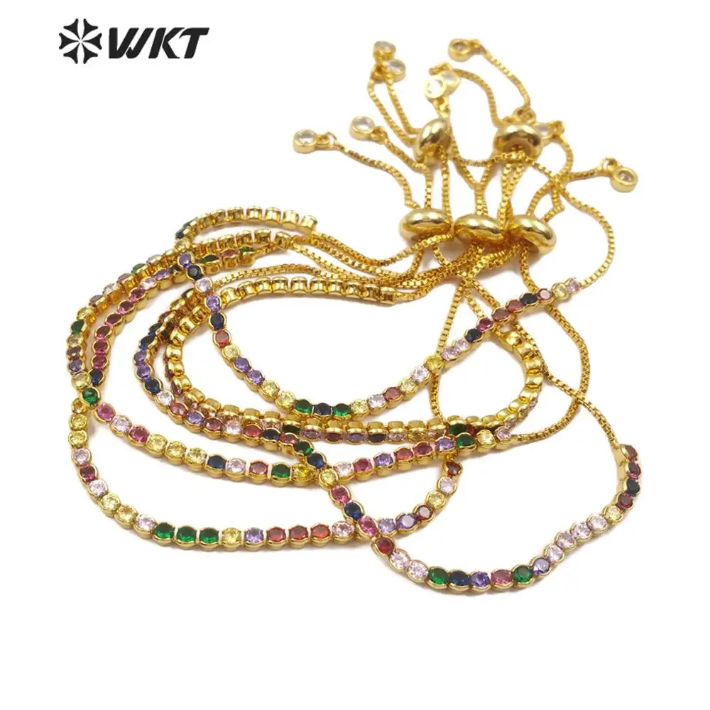 

WT-MB109 Adjustable Multi Colors Cubic Zirconia Bracelet Colorful Stone Bangle 3 Color Chain Fashion Elegant Woman Jewelry