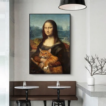 

Mona Lisa Posters and Prints Wall Art Cat Canvas Painting Funny Famous Painting Decorative Pictures for Living Room Home Decor