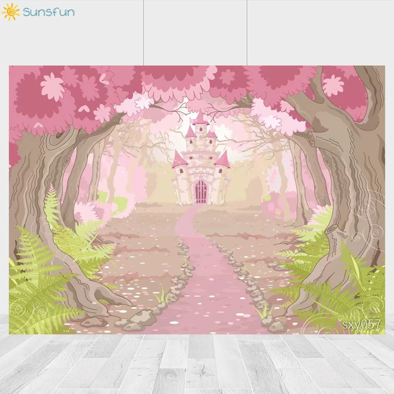 

Sunsfun Jungle Background Baby Shower Birthday Photography Backdrop Pink Forest Photobooth For Pictures 7x5ft