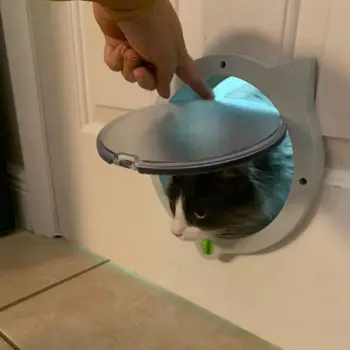 

Small Round Cat Door with 4-way Lock Pet Plastic Window Lockable Safe Gate for Kitten Dog