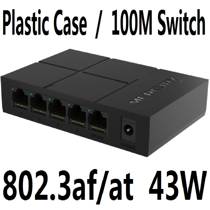 

5 ports 4 poe 43W 100Mbps data Switch IEEE802.3af/at PoE suit for all kinds of poe camera or AP, Network Switches, Plug&Play