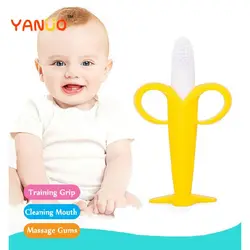 YANUO Baby Teether Full Silicone Banana Teether Baby Molar Three-dimensional Banana Toothbrush Silicone Teether