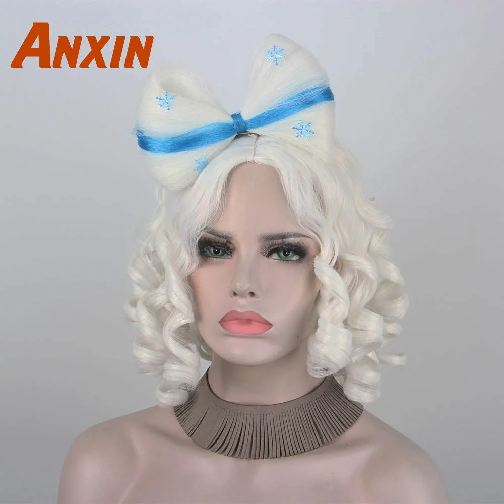 Anxin курчавый кудрявый белый современный модный женский синтетический парик для девочек, косплей, вечерние, повседневные, не человеческие волосы, смешной стиль