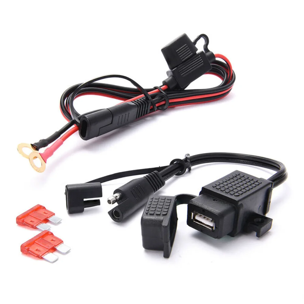 

motorbike SAE USB Phone GPS Charger Adapter Ring terminal Extension Cable Motorcycle Electronics Accessories inline fuse