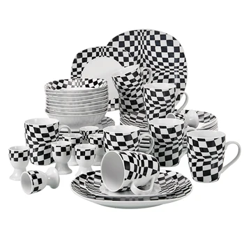 

VEWEET LOUISE 40-Piece Porcelain Ceramic Dinnerware Tableware Set with 8*Egg Cup,Mug,Dessert Plate,Bowl,Dinner Plate Set