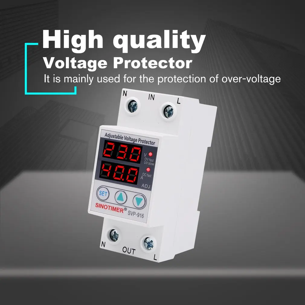 SINOTIMER SVP-916 230 В 40A/63A Регулируемый автоматическое восстановление под/выше предохранитель напряжения релейный выключатель защитное устройство с светодиодный