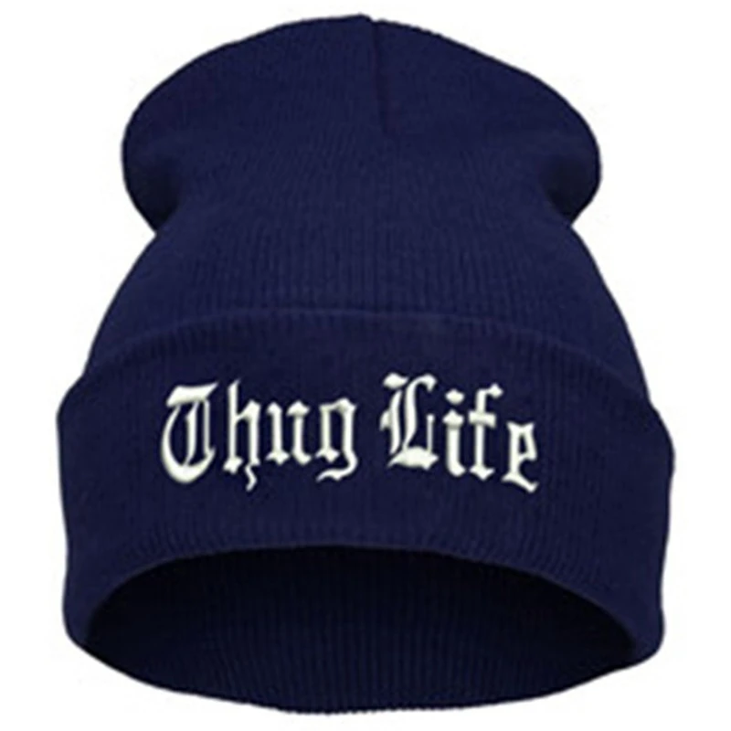 WZCX THUG LIFE с вышитыми буквами Skullies шапочки в стиле хип-хоп Модные Новые однотонные Теплые Зимние Лыжная Шапка Кепка