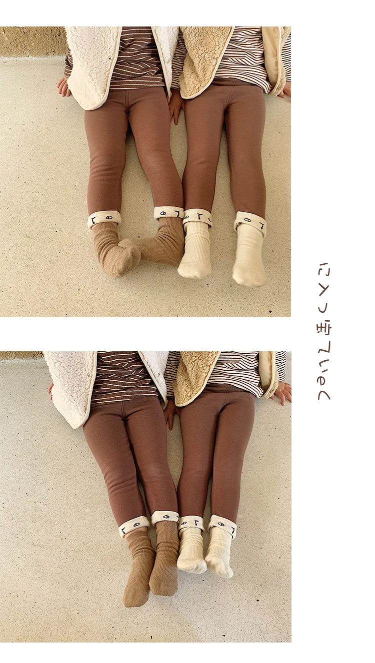 Зимние милые леггинсы с флисовой подкладкой и вышивкой для девочек; хлопковые Теплые повседневные штаны для малышей; Детские эластичные брюки