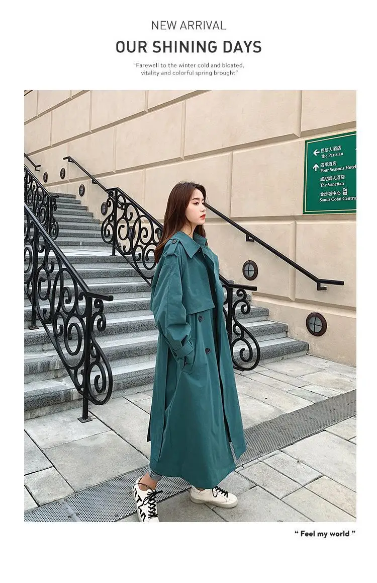 Trench Coat Women's Long Korean-style Spring And Autumn Korean-style Lace-up Loose-Fit Workwear Trench Coat over-the-Knee C