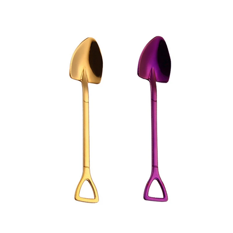 

2 Pcs Creative Stainless Steel 304 Small Shovel Spoon Design Gold-Plated Tableware Coffee Spoon Ice Cream Soup Honey Spoon Delic