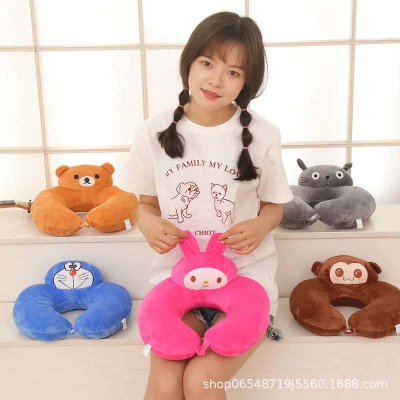 New Style Cartoon Animal Throw Pillow Plush Toys Pp Cotton U-SHAPE Pillow Travel Neck Pillow Customizable Logo