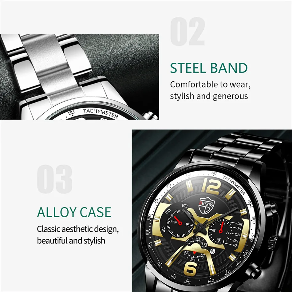 2022 Mens Fashion Watches Luxury Men Stainless Steel Quartz Wrist Watch Male Business Casual Gold Bracelets relogio masculino