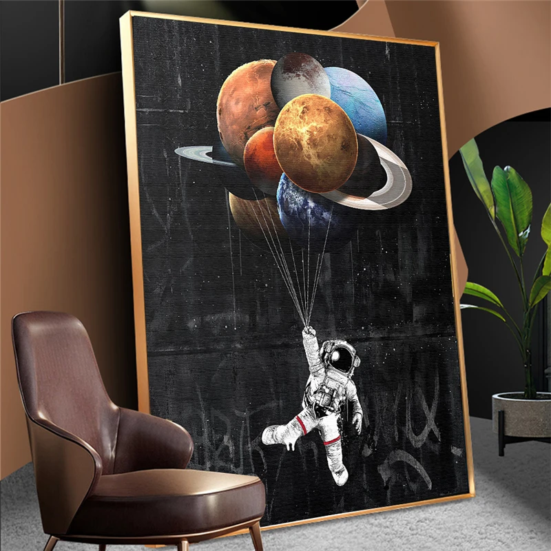 Astronaut-Outer-Space-Oil-Painting-on-Canvas-Kids-Room-Decor-Dreaming-Stars-Poster-and-Print-Wall