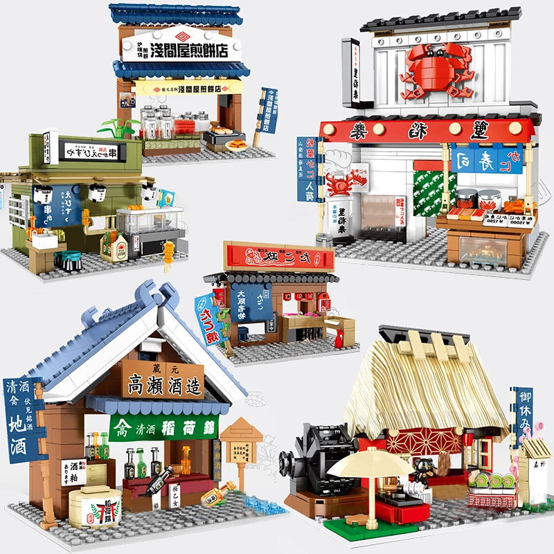

Compatible Legoing City Street View Architecture Japan Food Shop House Retail Store Restaurant Cafe Model Building Blocks toys