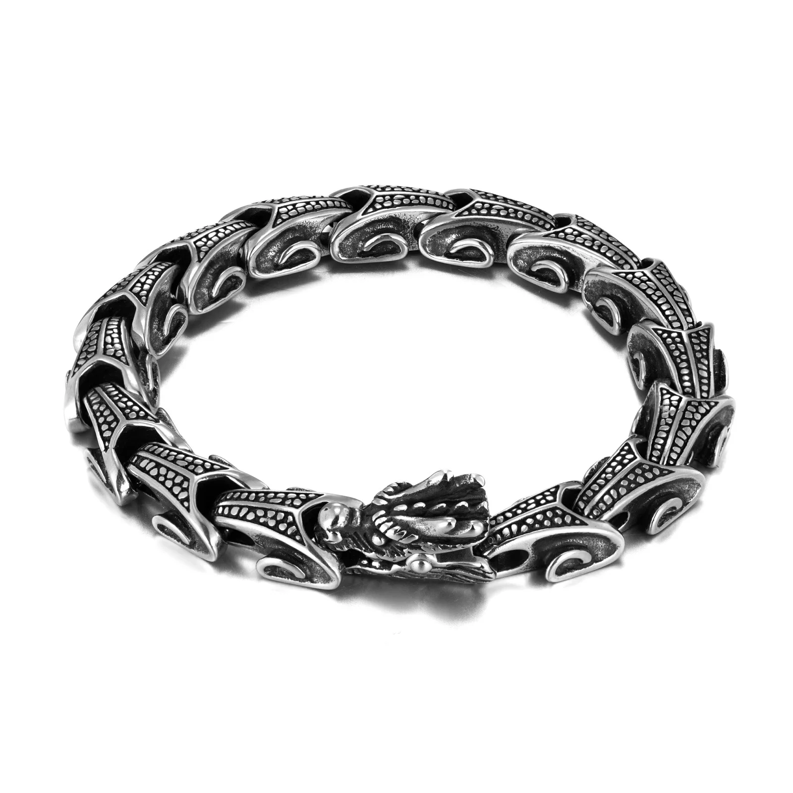 Retro Personality Men's Domineering Stainless Steel Dragon Bracelet Cool Punk Dragon Head Dragon Pattern Titanium Steel Bracelet
