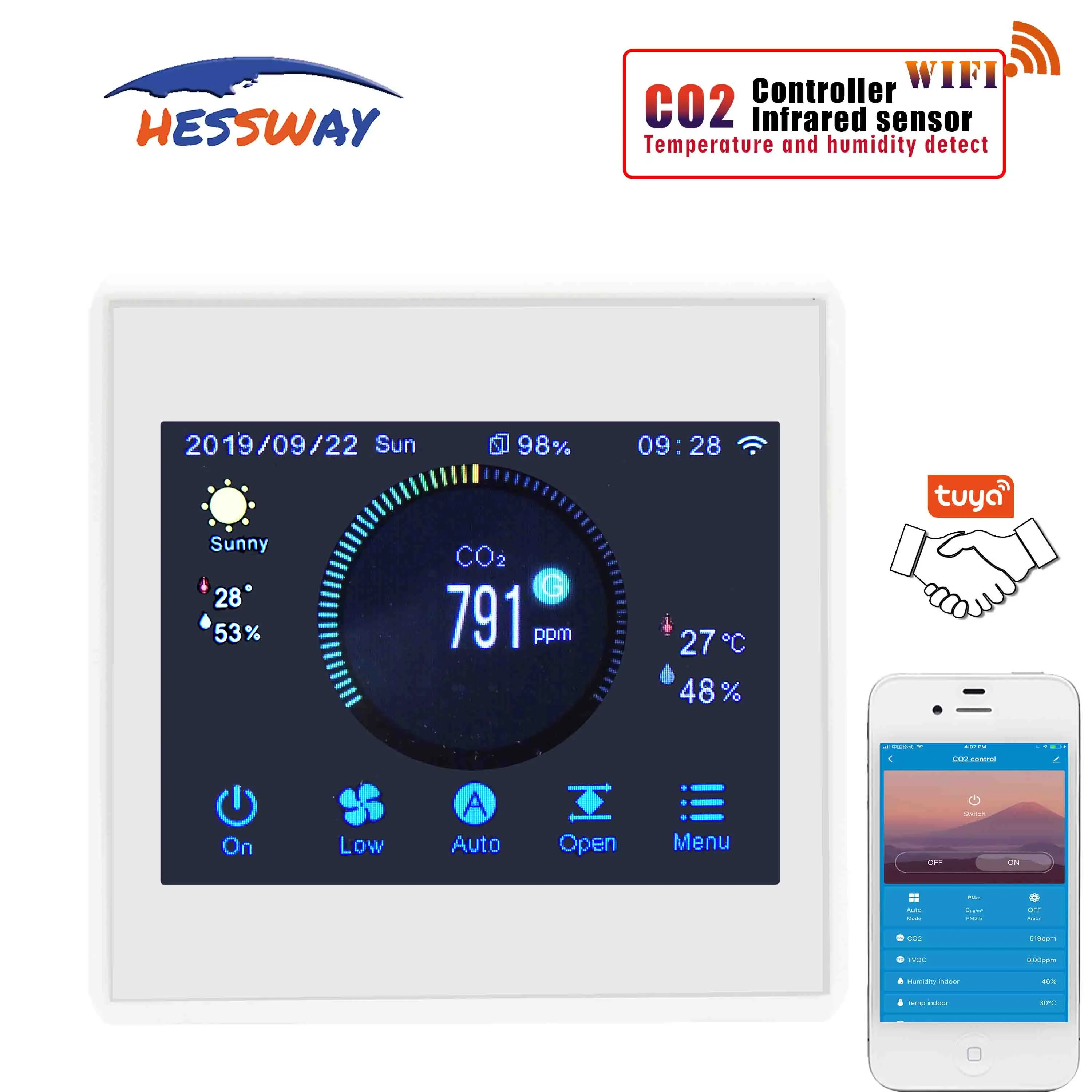 US $142.91 TUYA APP Air Ventilation System Ndir CO2 Sensor Air Quality Monitor for WIFI Color Touch Screen