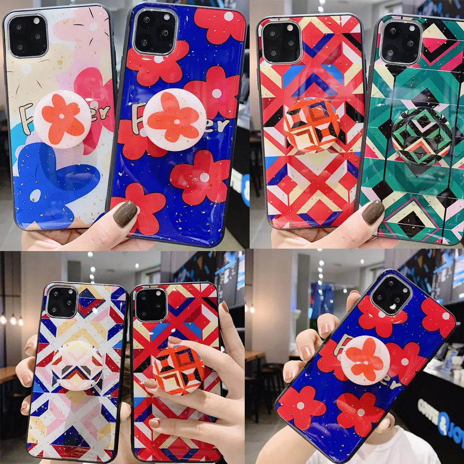 Чехол-держатель для кольца с цветком для iphone 11 Pro Max, XR X XS Max 6 6S 7 8 Plus, мягкий простой модный чехол для телефона из ТПУ