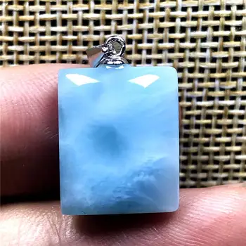 

Real Natural Blue Larimar Pendant For Woman Man Crystal 16x13x6mm Rectangle Beads 925 Silver Dominica Water Pattern Stone AAAAA