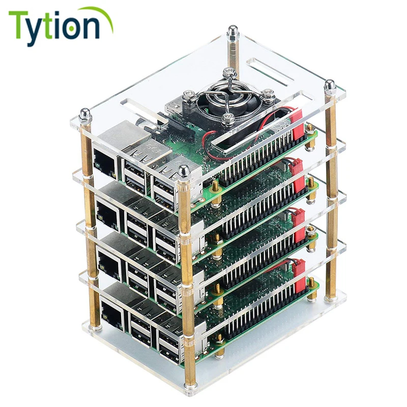 

Raspberry Pi 4B 3B 3B+ 2B 15 Layers Transparent Acrylic Cluster Case Enclosure Box Shell with Cooling Fan, Heatsinks ,Fan Cover