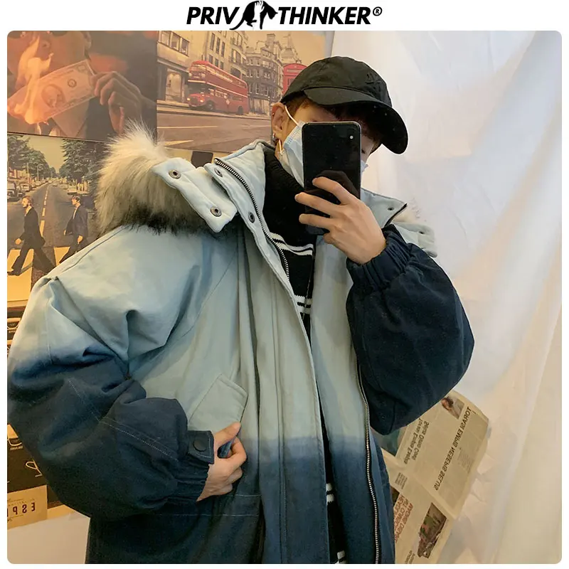 Privathinker, мужские зимние куртки, парки, мужские,, модные пальто, верхняя одежда, мужская, утолщенная, теплая, с большим мехом, с капюшоном, одноцветная куртка