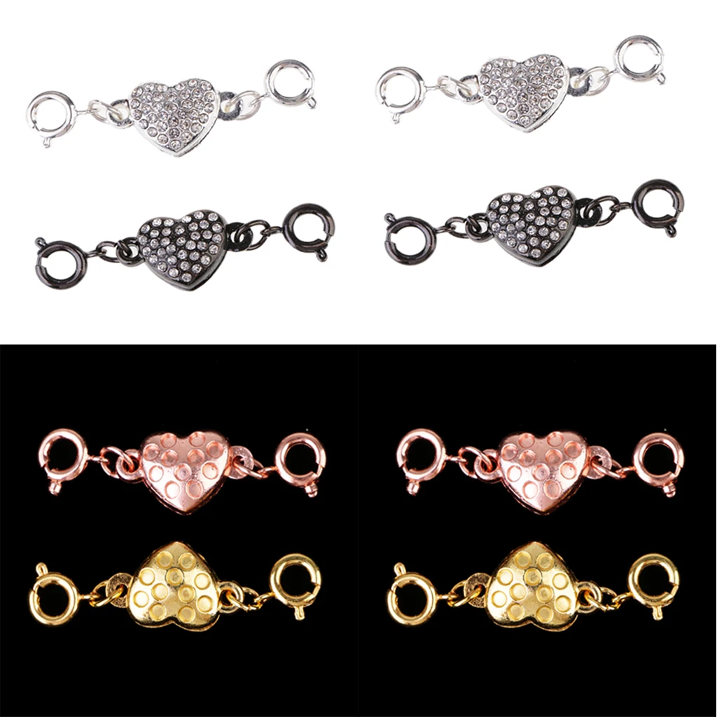 8 Sets Magnetic Connector Clasps for Jewelry Necklace Bracelet Rhinestone Heart Style Snap Clasp Ends Craft DIY Findings