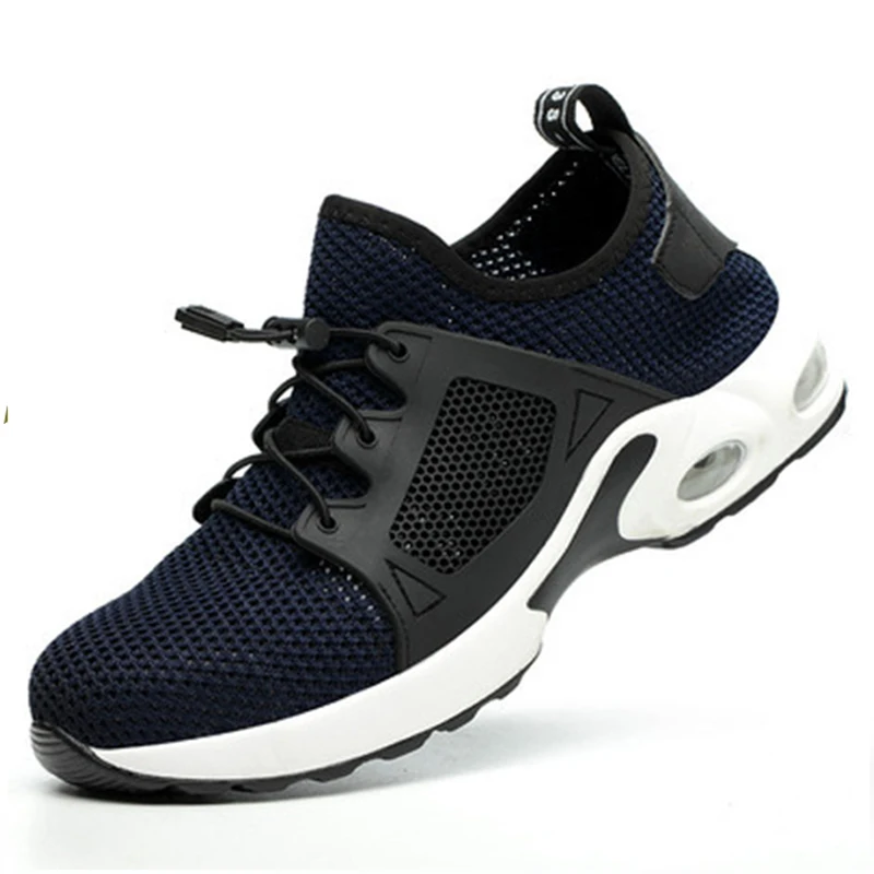 Atrego/Мужская дышащая обувь со стальным носком, нескользящая, прокалывающая, легкая, модная, безопасная, Рабочая обувь удобные промышленные ботинки - Цвет: Синий