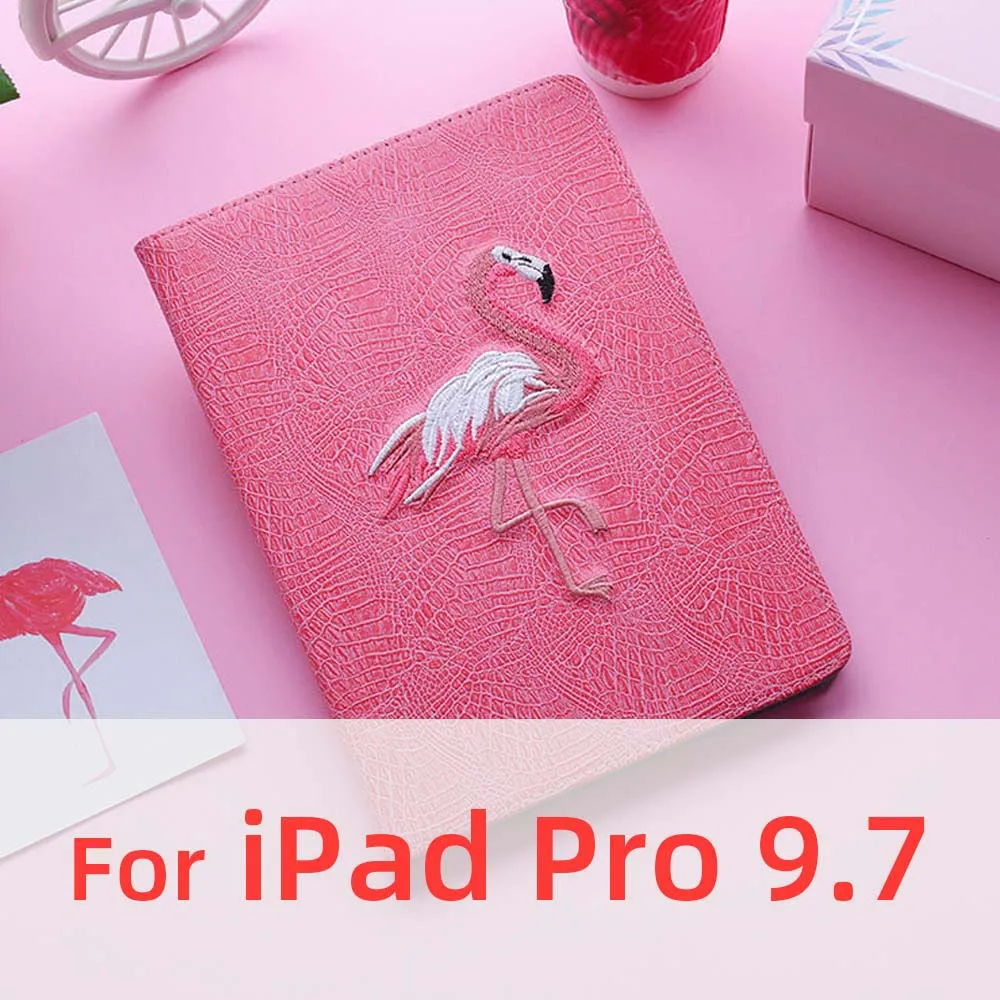 3D фламинго на плоской подошве с вышивкой Чехлы для iPad Pro 10,5 IPad Air 1 2 IPad Mini 3 4 5 A1476 A1822 A1538 тонкий мягкий чехол с откидной крышкой в виде ракушки Стенд кожаный чехол - Цвет: For iPad Pro 9.7