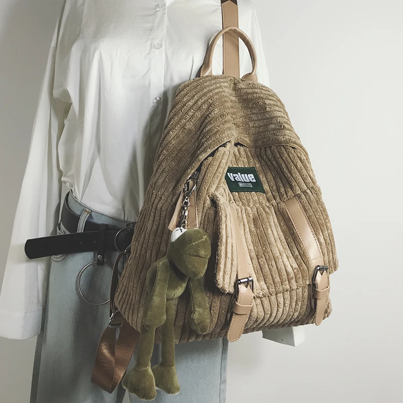 Mochila de pana Harajuku para mujer, bolsos suaves a rayas, mochila escolar de diseño de cinturón para chicas universitarias, bolsa de viaje bonita - AliExpress Maletas y bolsas