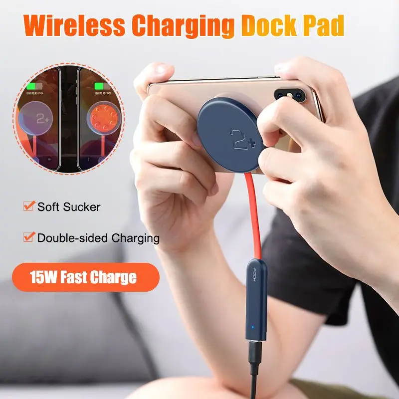 

15W Wireless Charger Double-side Sucker Quick Charge Dock Indicator Light Charging Pad Suction Cup for iPhone Samsung Huawei