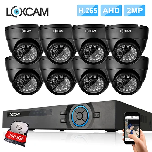 8CH DVR x 8 Camera LOXCAM h.265 8Ch 2MP система видеонаблюдения HD 2MP 1080P IP66 in/наружная Водонепроницаемая камера видеонаблюдения комплект P2P система видеонаблюдения Сигнализация - Цвет: 8CH DVR x 8 Camera