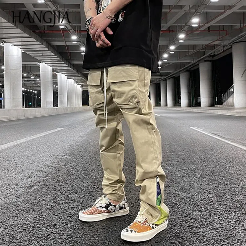Streetwear Patchwork anacardi stampa floreale pantaloni Cargo uomo donna  Hip Hop tasca funzionale cerniera laterale pantaloni Cargo kaki  nero|Sweatpants| - AliExpress