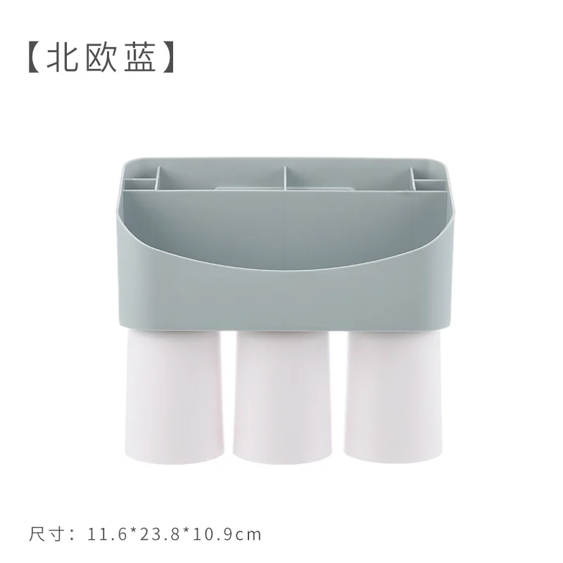 Стиль туалетных магазинов содержание носить для получения коробки присоска Тип зубной щетки носить магнитное Зубное сиденье чашки - Color: Blue three cups