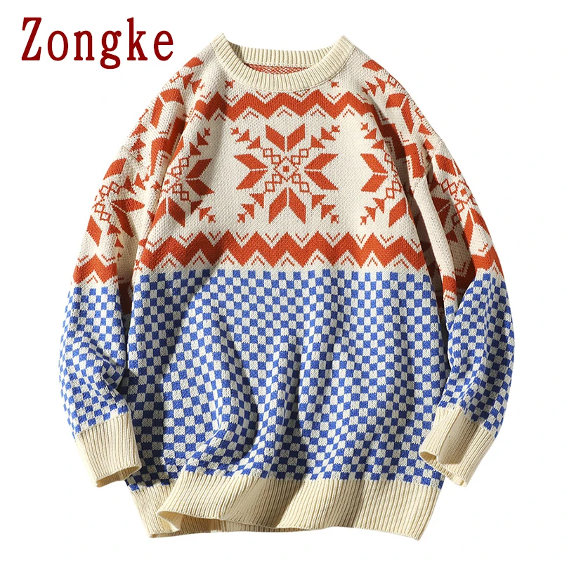 Zongke осенне-зимний повседневный мужской свитер с круглым вырезом, приталенный вязаный пуловер, мужской модный брендовый мужской свитер, теплый M-5XL