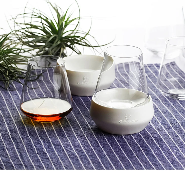 France Designer Superior Iced Coaster Whiskey Copita Nosing Glass Set Open Up Verre Whisky Wine Taster Cup Holder Pad Copo Vidro