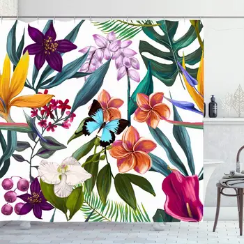 

Shower Curtain Set with Hooks 72x78 Inches Aloha Colorfulabstract Flower Tropical Fashion Vivid Exotic Floral Botanical Pattern