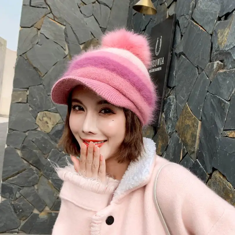 GBCNYIER шапка женская зимняя бейсбольная кепка Tide Толстая корейская мода черная шерсть вязаная дикая теплая кроличья Меховая кепка