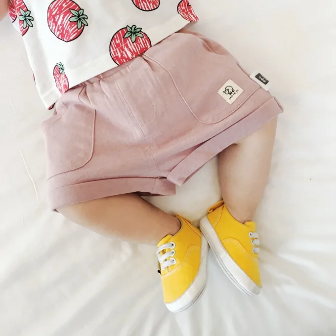Mini Babe City универсальные детские брюки с карманами, однотонные хлопковые льняные детские шорты, летняя детская одежда Zhili