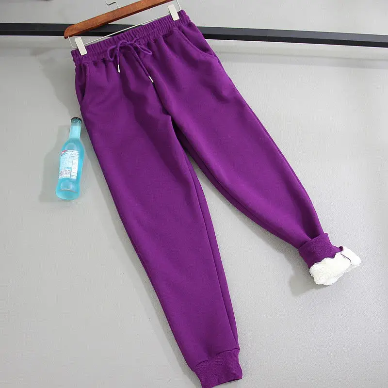 purple pants Овечья шерсть флис осень зима брюки женские плотные на шнуровке Длинные спортивные штаны теплые шаровары свободные хлопковые женские брюки C5874 - Цвет: purple pants