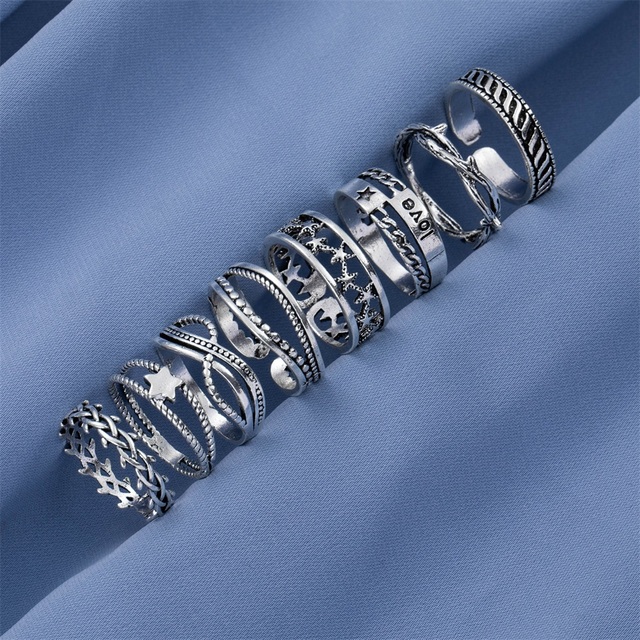 Bohemian Geometric Joint Ring Set for Women Punk Butterfly Flower Chain Finger Ring Set Fashion Gothic Jewelry Gift