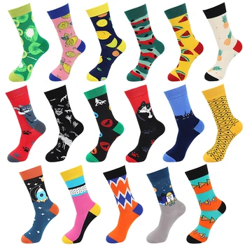 

PEONFLY Funny Men's Socks Fruit Lemon Pineapple Cotton Happy Socks Cute Cat Rocket Personality Harajuku Socks Christmas Gift