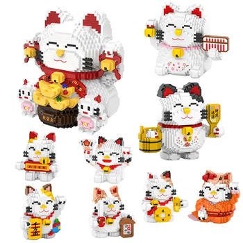 

HC Big Lucky Fortune Cat Money Abacus Vat Animal 3D Model DIY Diamond Mini Building Small Blocks Bricks Toy for Children no Box